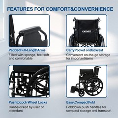 Lightweight Elderly Transport Wheelchair Portable Folding Transport Chair 220LBS
