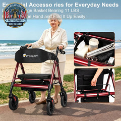Walkers for Seniors with Seat,450Lbs Rolling Walker, 22″ Extra-Wide Heavy-Duty F