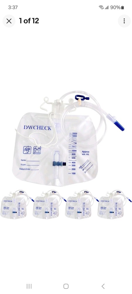 5 Pack Urinary Drainage Bag with Anti-Reflux Chamber,2000mL Urine Bags with 48″