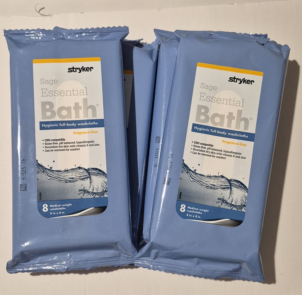 Stryker Sage Essential Bath Cleansing Washcloths -8 per Pack 4 Packs Total 32