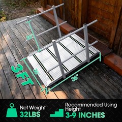 3FT Wheelchair Ramp with Handrails 36″ Extra Wide Aluminum Threshold Ramp 800lbs