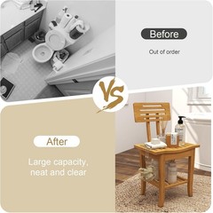 Bathroom Bamboo Shower Bench – Spa Bath Shower Stool with Storage Shelf