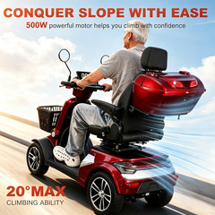 500W Heavy Duty 4 Wheel Mobility Scooters 48V Max Weight Capacity 700 lbs Red