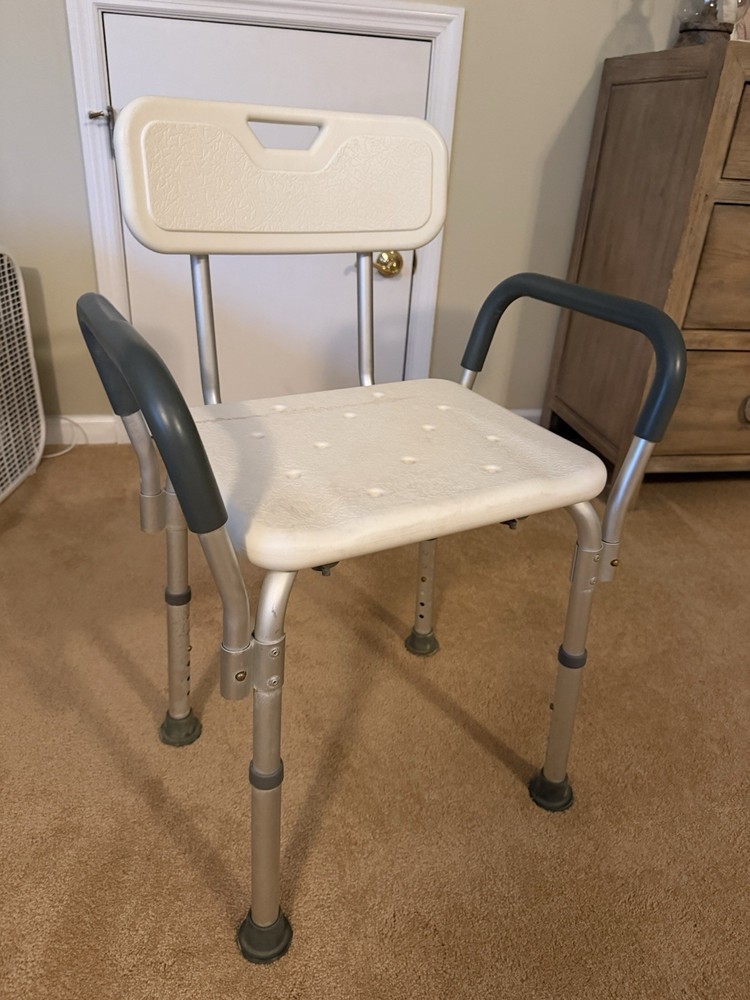 Guardian Folding Shower Chair Backrest Padded Arms Non-Slip Adjustable 16-21″