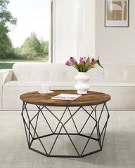 Vasagle Round Coffee Table For Living Room Cage Cocktail Table Steel Frame 31.5