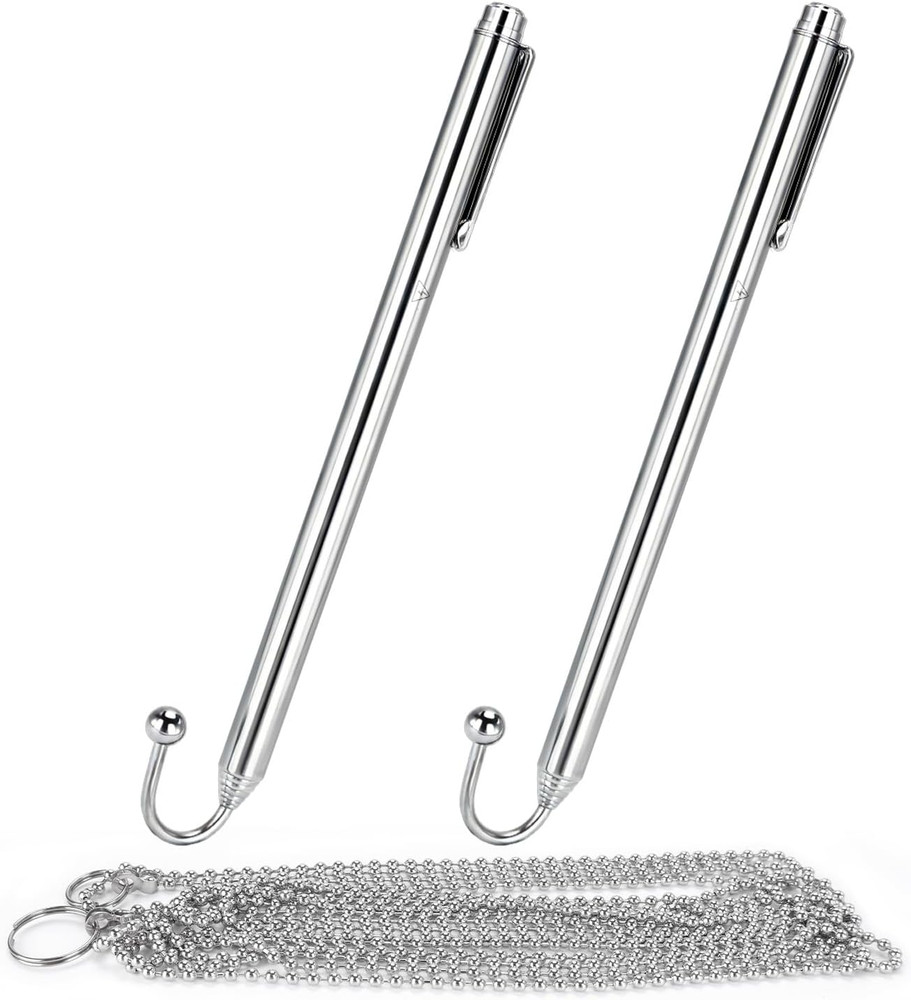 2 Pack Telescoping Wire Reacher Pole, 7.8–38 in, Chain Stop Ring