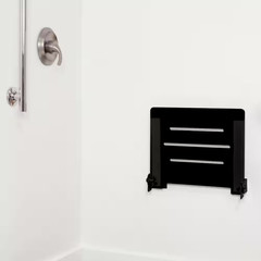 Slimline Folding Wall Mount Shower Bench Seat, Matte Black Seat with Matte Black