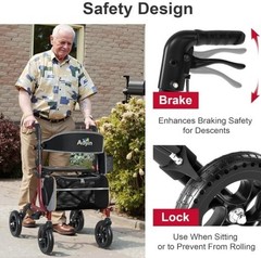 Aojin Lightweight & Foldable Rollator Walker w/18″ Seat, 8″ All-Terrain Wheels