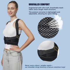 Adjustable Back Brace Posture Corrector with Detachable Pad for Pain Relief, Ful