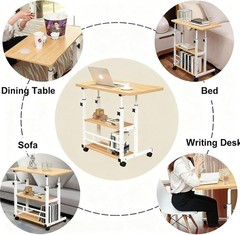 Medical Overbed Bedside Table with Two Shelves and Wheels (Hospital and Home