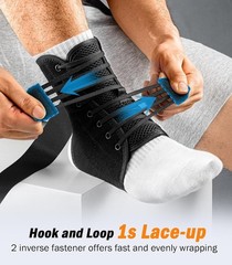 Slim-Fit Ankle Brace with Quick Lace-Up & 2 Shaped Pads for Sports M 12-13”