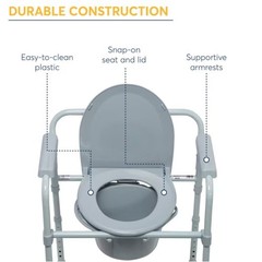 Drive Medical Folding Steel Bedside Commode Gray 350 lb Adjustable
