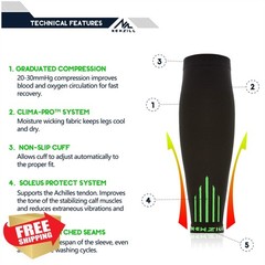 NEWZILL Compression Calf Sleeves S/M Black Green 20-30mmHg