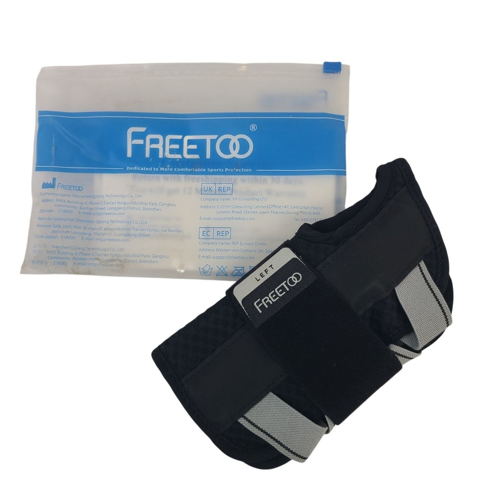 Freetoo Wrist Support Brace For Left Hand S/M Black Gray With Adjustable Straps