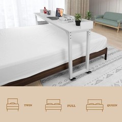 Overbed Table with Wheels, 70.8“ Rolling Computer Desk for Queen/Full Size Bed