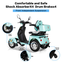 Heavy Duty 4-Wheel Mobility Scooter 31 Miles 3-Speed 800W 500lb Capacity Seniors