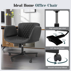 Stylish Criss Cross Rolling Chair with Adjustable Armrests – Black PU Leather