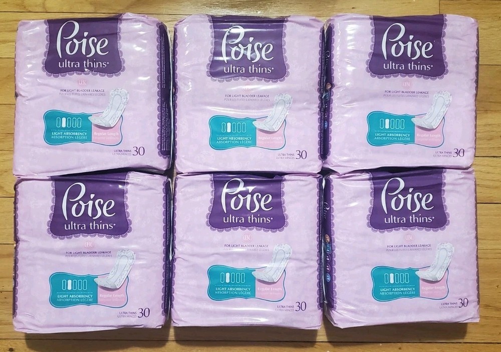 6 x 30 Poise Ultra Thin Light Regular Pads 180 Count Total NIP