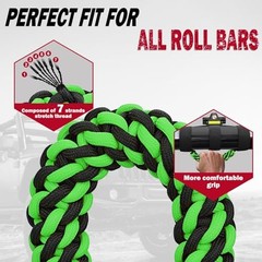 2 x Roll Bar Grab Handles with Light – Paracord Grip Green With LED Light