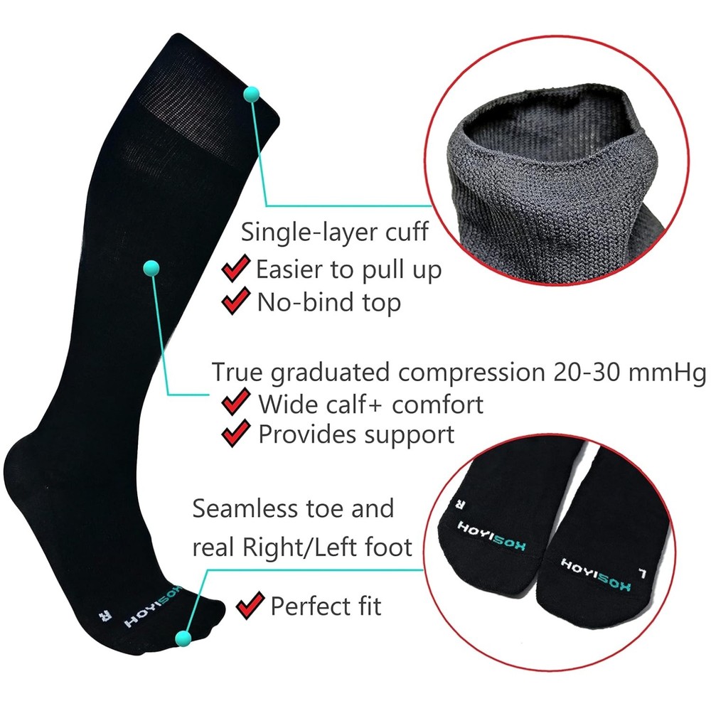 Extra Large Wide Calf Compression Socks, Cotton Blend