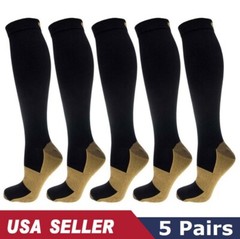 1-5 Pairs Copper Compression Socks 20-30mmHg Graduated Support Mens Womens S-XXL