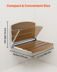 Foldable Shower Seat Wall Mounted 400LB w/ Backrest Stainless Frame