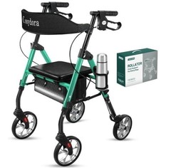 Lightweight Rollator Walkers w/Seat, Storage & 8″ All Terrain Wheels, Green