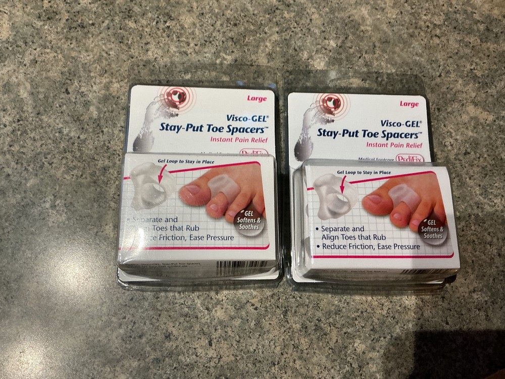 (2) Packages PediFix Visco-Gel Stay Put Toe Spacers – Size Large – 4 ct.