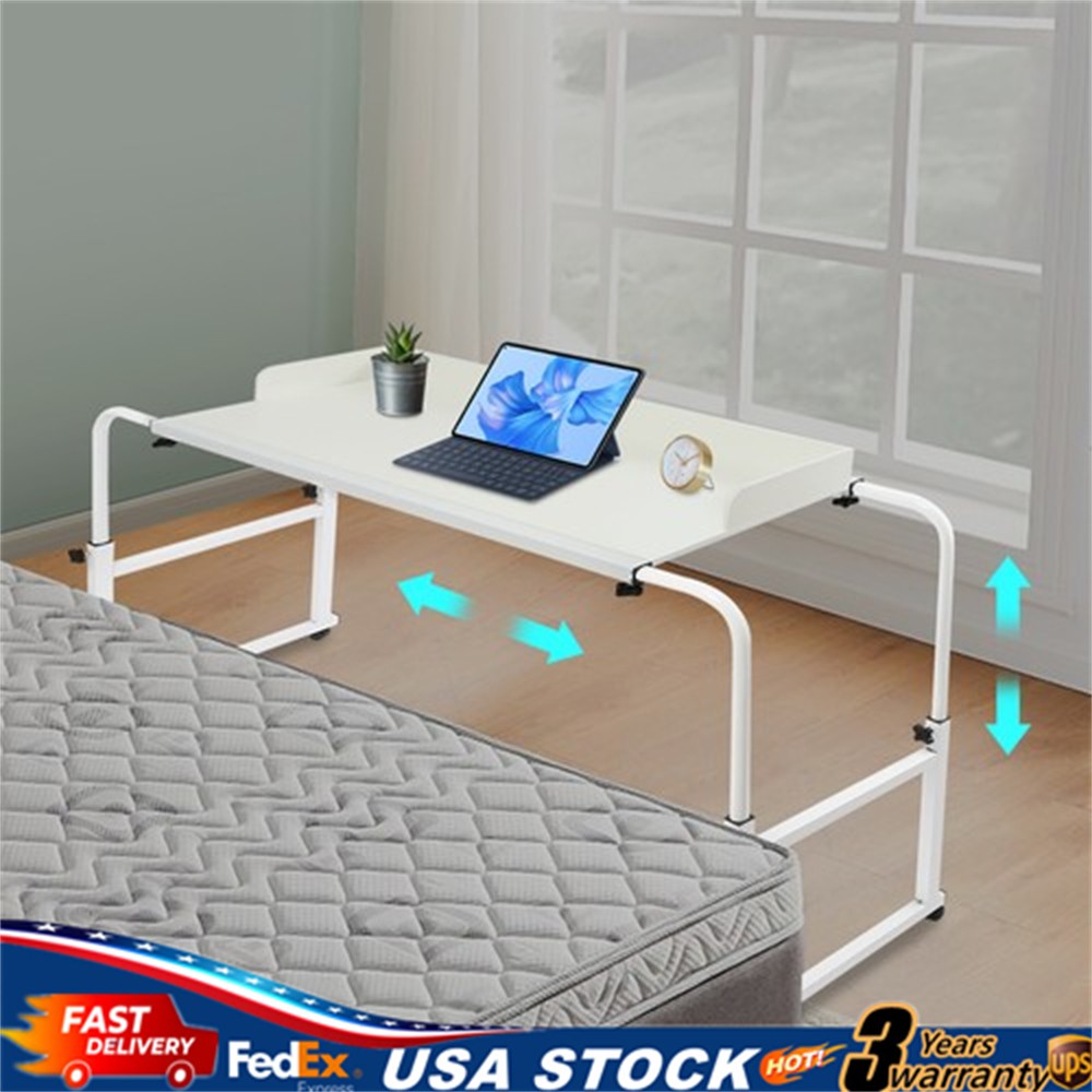 Height Adjustable Overbed Table, Overbed Table with Wheels, Over Bed Desk White