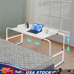 Height Adjustable Overbed Table, Overbed Table with Wheels, Over Bed Desk White