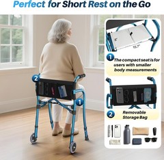 Narrow Walkers for Seniors, Folding Standard Walker with Seat, Lightweight Al…