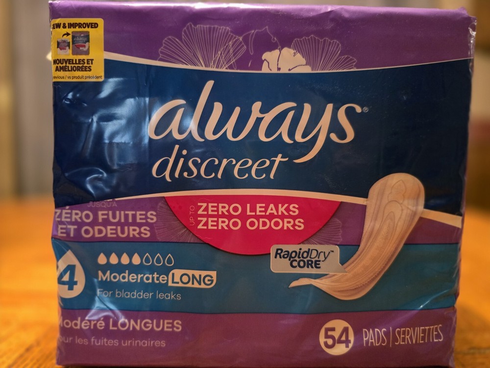 Always Discreet Incontinence Underwear Pads for Women Moderate Long 54 Count