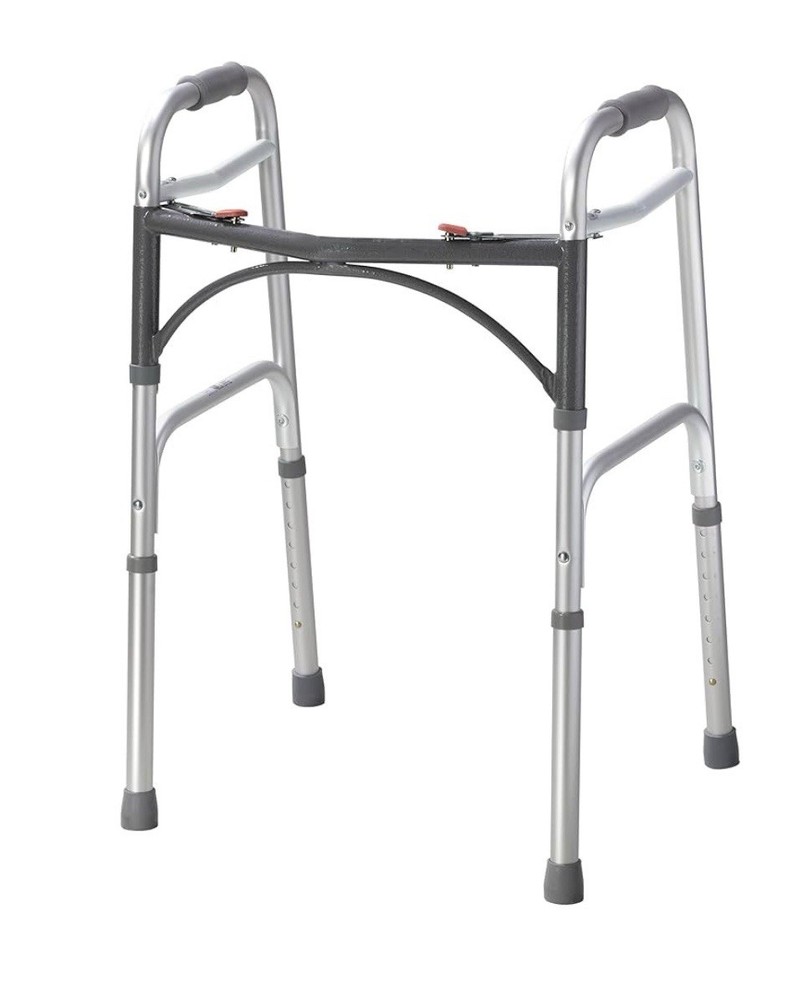 Drive Medical 10200-1 Deluxe 2-Button Folding Walker, Silver Brand New