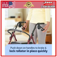Medline Steel Rollator Walker with Seat, Foldable, Burgundy