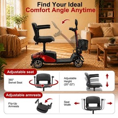 4 Wheel Mobility Scooter for Adults 350W Electric Travel Scooter 350 lbs Red