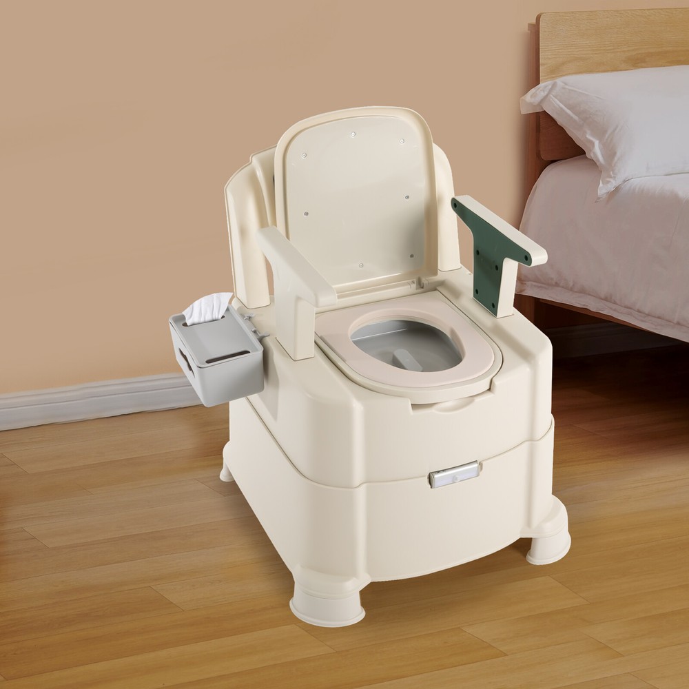 Floor Standing Bedside Commode Portable Toilet w/ Sensor Light 200kg/440.92lbs