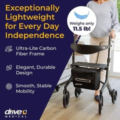 Drive Medical AeroCarbon Ultra-Lite Rollator, Strong Carbon Fiber Senior Walker