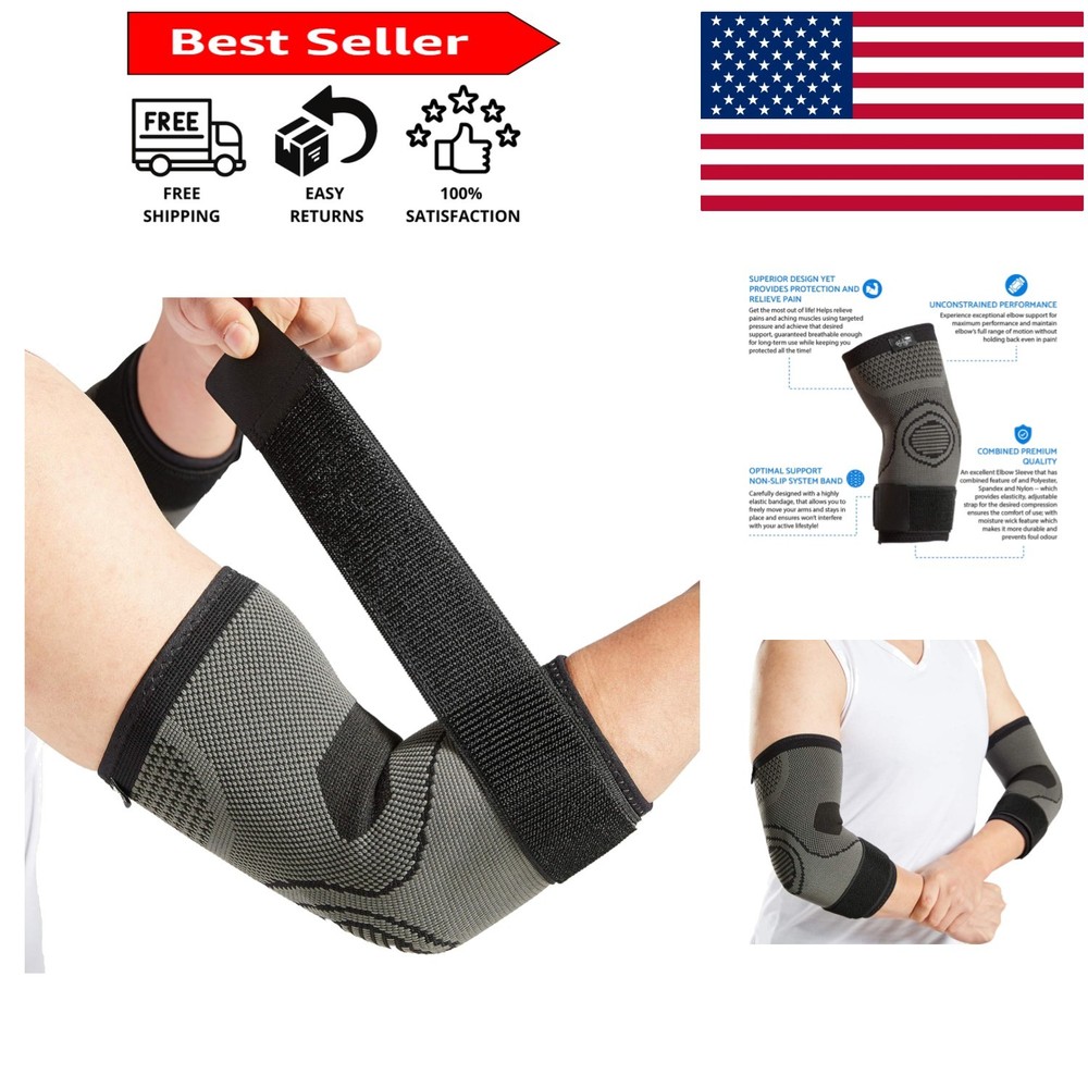 Medium Compression Elbow Sleeves with Strap – Tennis & Golf Pain Relief, 2-Pack