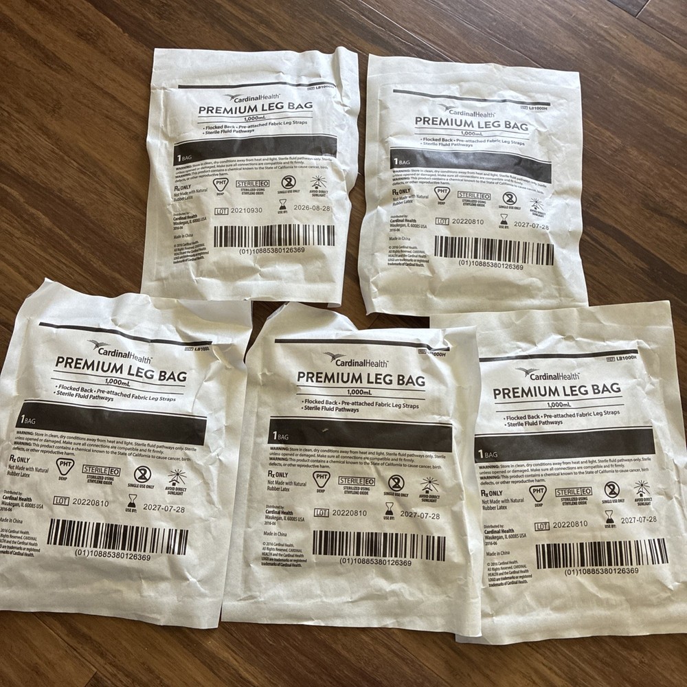 (Lot of 5) LB1000H Premium Leg Bag by Cardinal Health – 1000mL SEALED