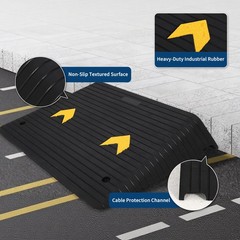 4″ Rise Rubber Threshold Ramp 24″W x 35.5″L 33000lb Wheelchair w/ Cable Channels