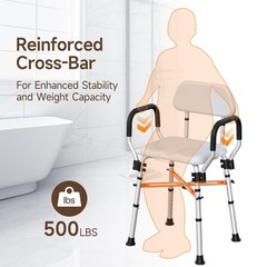 Padded Shower Chair with Arms & Back, Heavy Duty Adjustable, 500 lb