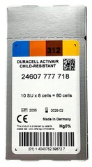 Duracell Activair Hearing Aid Batteries: Size 312 (80 Batteries)