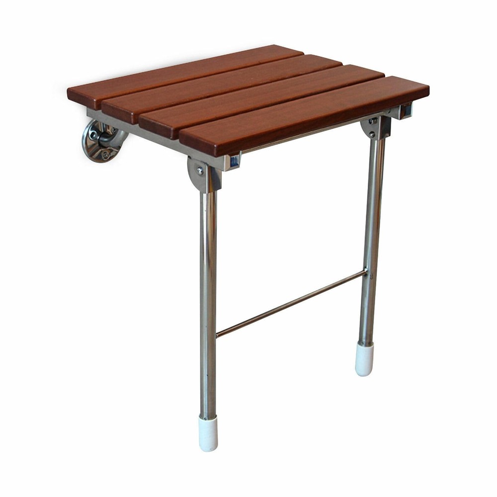 Wall Mounted Folding Shower Seat Bench Wood Slat Stainless Steel Legs