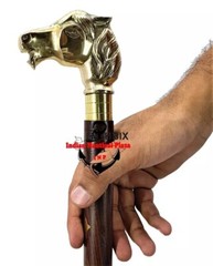 Horse Brass Handmade Cane Traditional Hand Carved Walking Stick with Brown