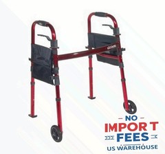 Deluxe Portable Folding Travel Walker with 5″ Wheels & Folding Legs Red Drive