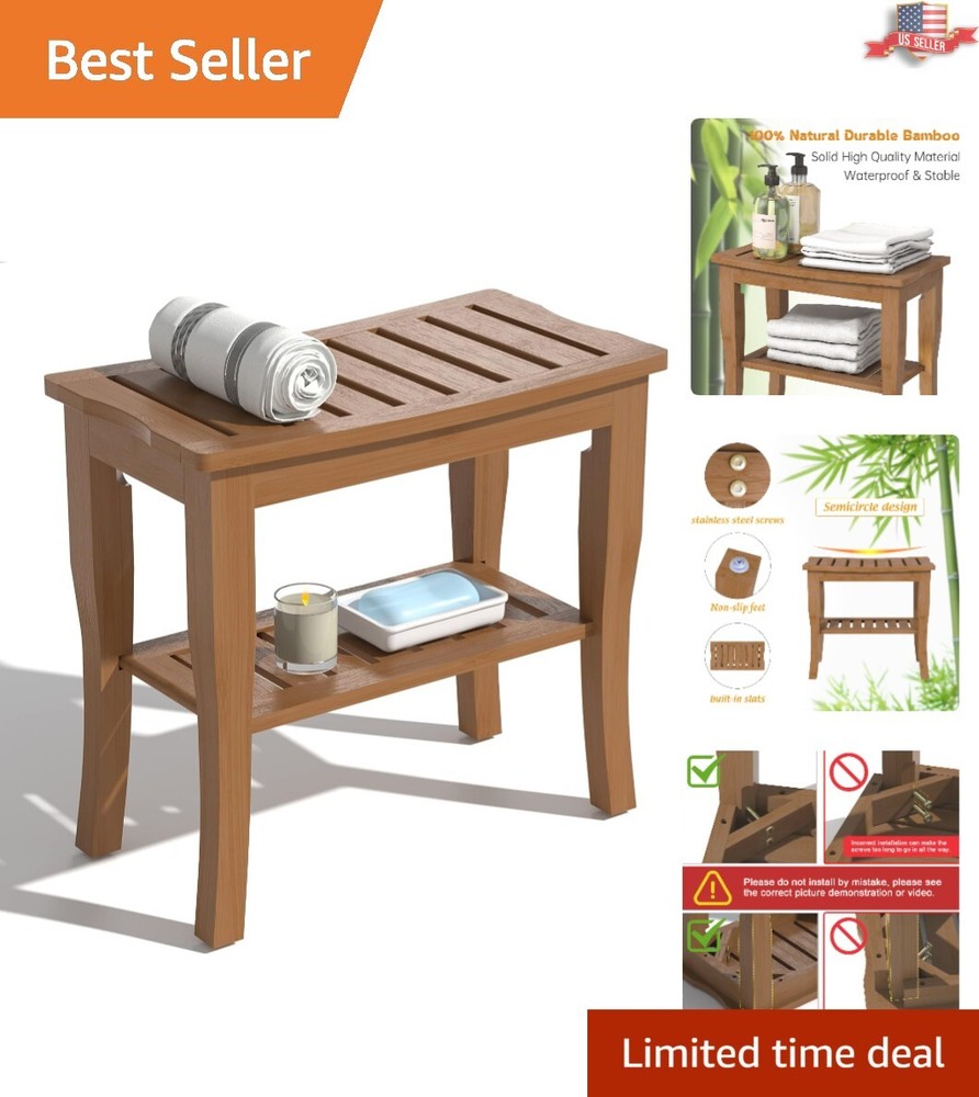 Water-Resistant Waterproof Bamboo Shower Bench – Versatile – 18.9″x18.11″x9.96″
