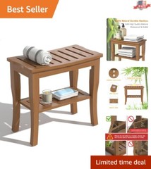 Water-Resistant Waterproof Bamboo Shower Bench – Versatile – 18.9″x18.11″x9.96″