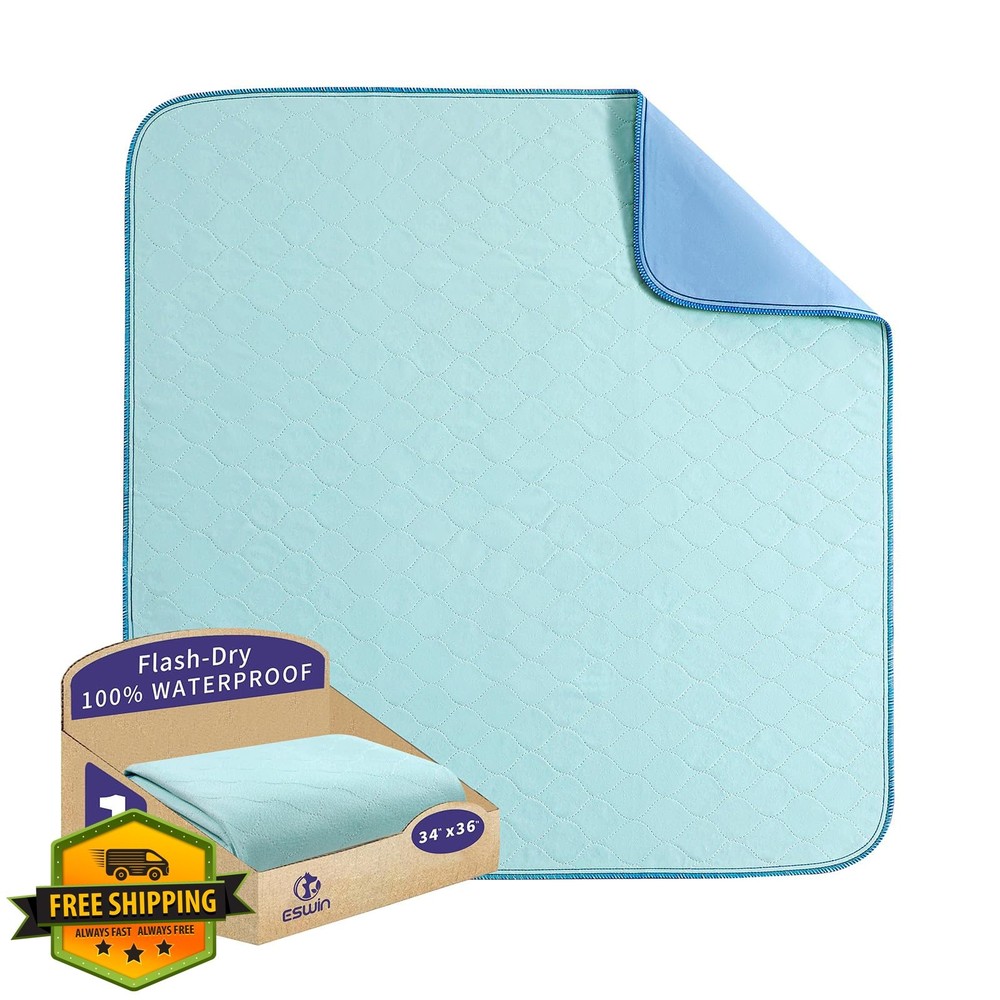 ESWIN 4 Washable Waterproof Bed Pads Light Green 34″X36″