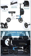 BlessReach Steerable Knee Scooter for Adults, Foldable w/ Dual Brake WB2111 Blue