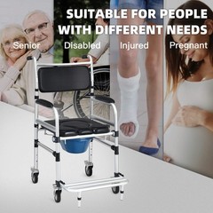 Giantex 3 In 1 Lightweight Shower Commode Transport Bedside Commode Wheels
